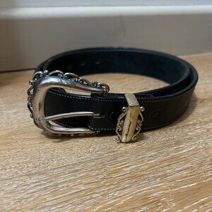 Vintage Leegin Buffalo Nickel / Indian Black Leather Belt Size 38 Western Cowboy